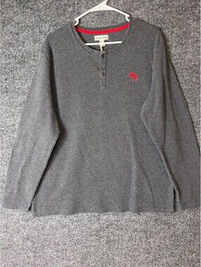 Little Blue House Henley Shirt Mens XL Grey Thermal Waffle Knit Moose Logo Tee